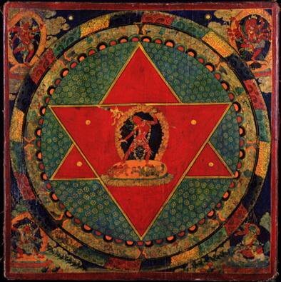 Mandala of Vajrayahari yogin inside the sacred triangles.