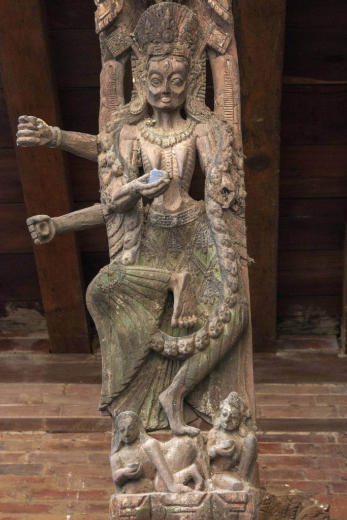 Photograph of the goddesses (Durga) in Mul chowk, Patan Durbar Square, Nepal. 