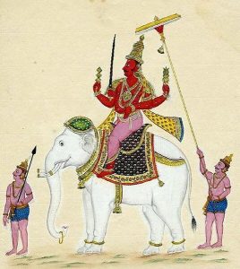 Indra, God of Rain, thunderbolts and lighting. God of War. His sacred mount is the Elephant.