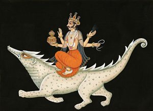 Varuna (God of Water) riding a crocodile.