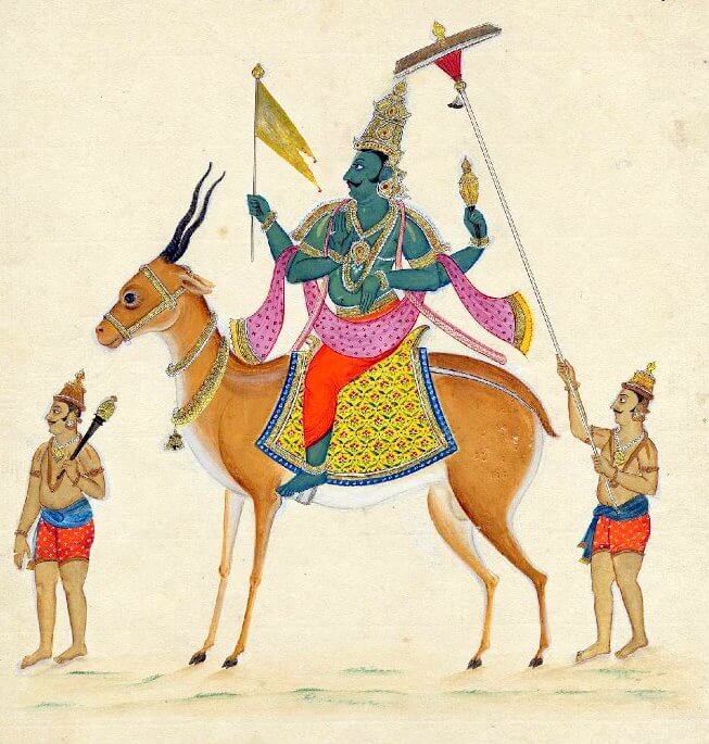 Vayu (God of Wind), riding an agile antelope with the qualities of wind.